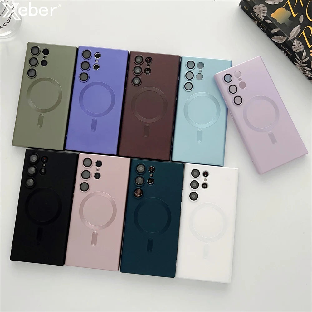 Metal Matte For Magsafe  Wireless Charger Case for Samsung S24 S23 Ultra S22 Plus S21 Shockproof Soft Silicone Cover