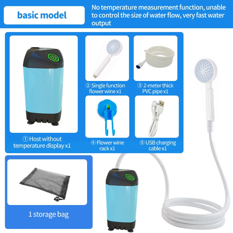 Portable Rechargeable Electric Camping Shower Pump with Temperature Display