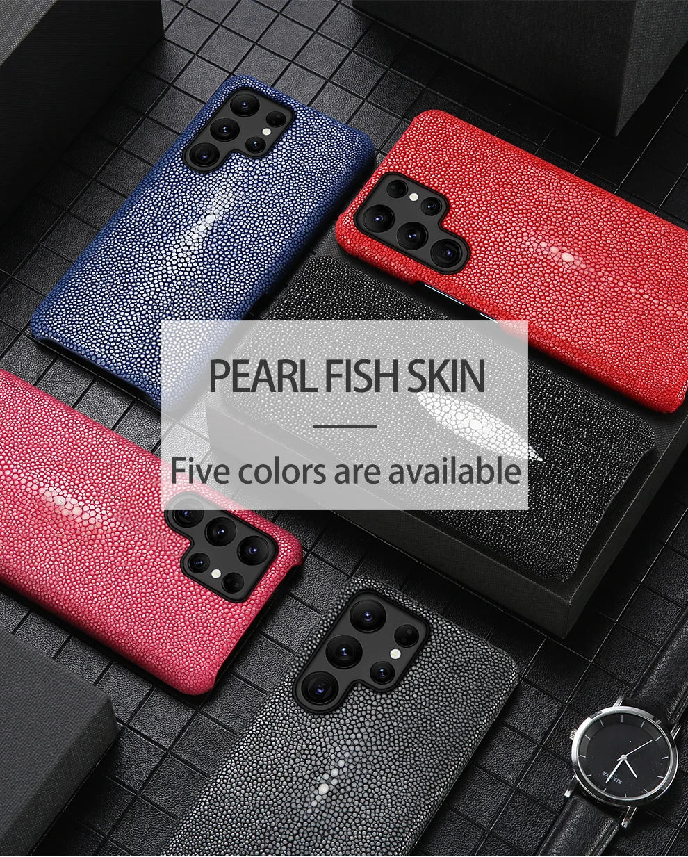Luxury Genuine Stingray Leather Case for Samsung Galaxy S26 / S26 Ultra / S25 / S25 Plus / S24 / S23 5G – Magnetic Anti-Scratch Back Cover