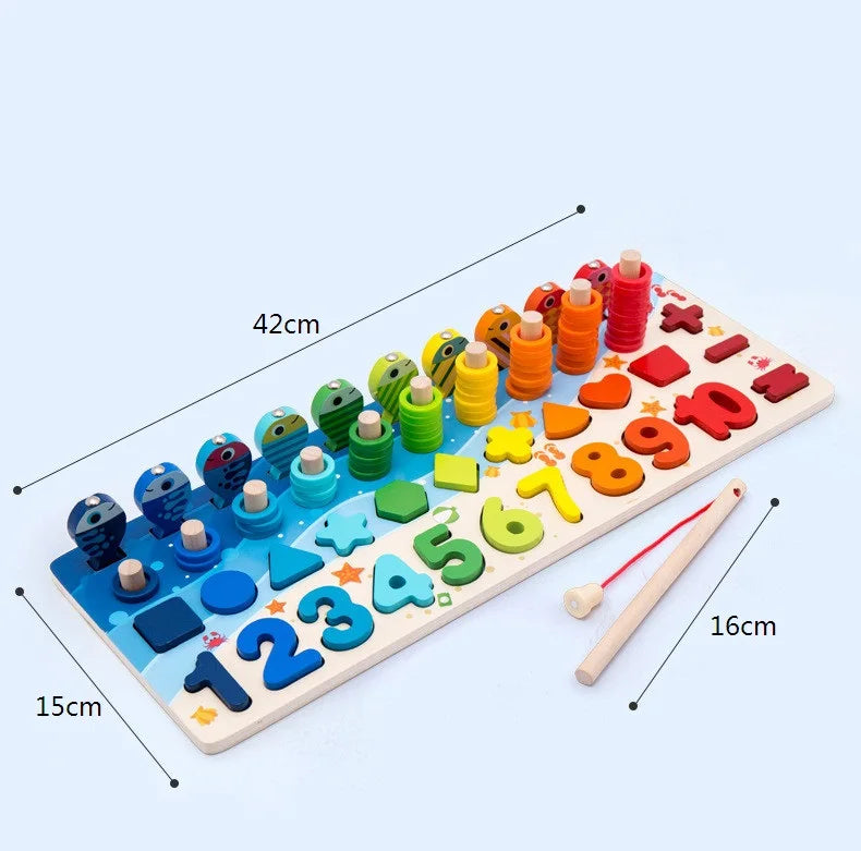 Montessori Educational Toys Wooden Preschool Kid Cognition Match Board Math Fishing Numbers Early Learning Toy Counting Geometry