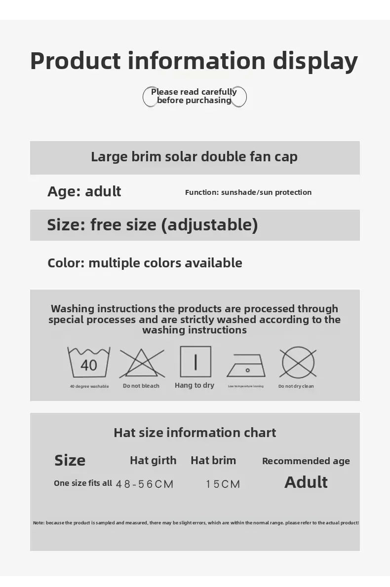 USB Cooling Fan Baseball Cap With Adjustable Fan