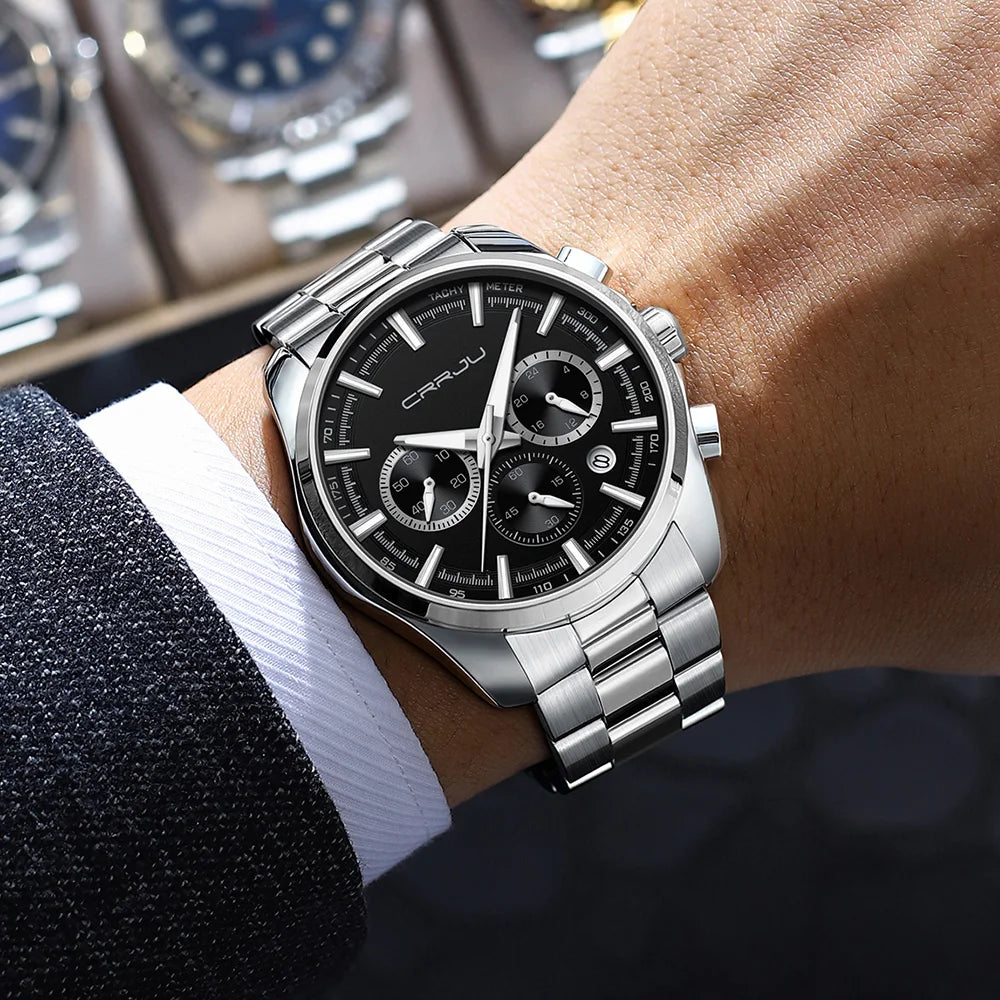 Men Watch Sports Casual Quartz Wristwatches with Chronograph Fashion Stainless Steel Auto Date Clock Male