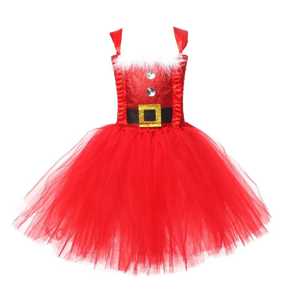 Sparkly Christmas Elf Tutu Dress for Girls Santa Claus Costumes for Kids Birthday Halloween Outfit Children Xmas Holiday Clothes