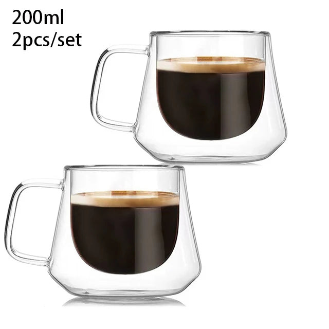 200ml Double Wall Glass Coffee Mug Heat-resistant Espresso Cup Thermo Insulated Cup For Latte Cappuccino Tea Drinkware Set
