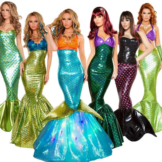 Halloween Costume Mermaid Princess Dress Sequined Cosplay Breast-wrapped Performance Evening Dress