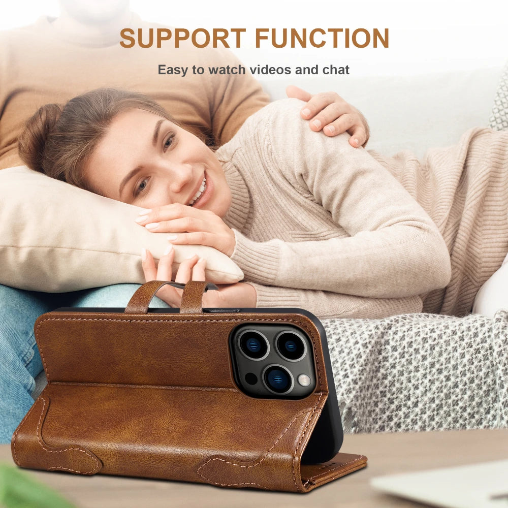 Flip Leather Wallet Phone Case for iPhone 16 15 Pro Max 14 Plus with  Card Slot Holder Cover