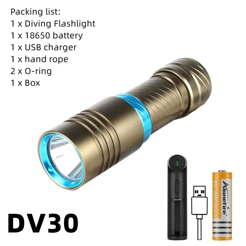 12W Diving Flashlight Rechargeable Underwater LED Torch