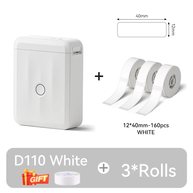 D110 Mini Thermal Label Printer, Portable Bluetooth Label Maker with Tape, Inkless 203 DPI, USB-C Rechargeable