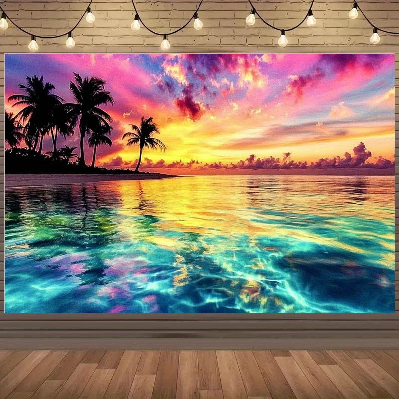 Tropical Sunset Tapestry Gradient Neon Sky Palm Trees Beach Resort Style Living Room Romantic Room Decor