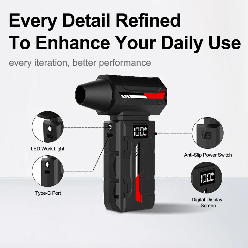 New HFX12 Air Blower Mini Turbo Jet Fan Cordless Vacuum 5 Gear Adjustable Jet Blower With Lighting For Computer Cleaning