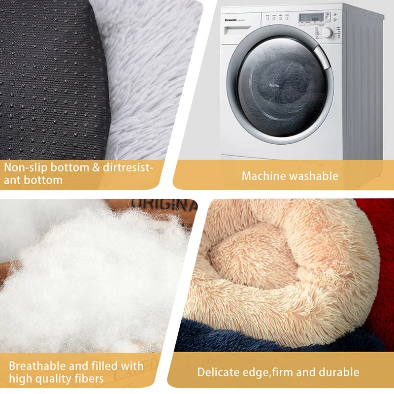 Round Plush Donut Dog Bed Washable Pet Cushion