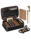 Cigar Humidor, Leather Travel Cigar Humidor, Include Cedar Wood Slot Tray, Cigar Draw Enhancer and Multifunction Cigar Cutter