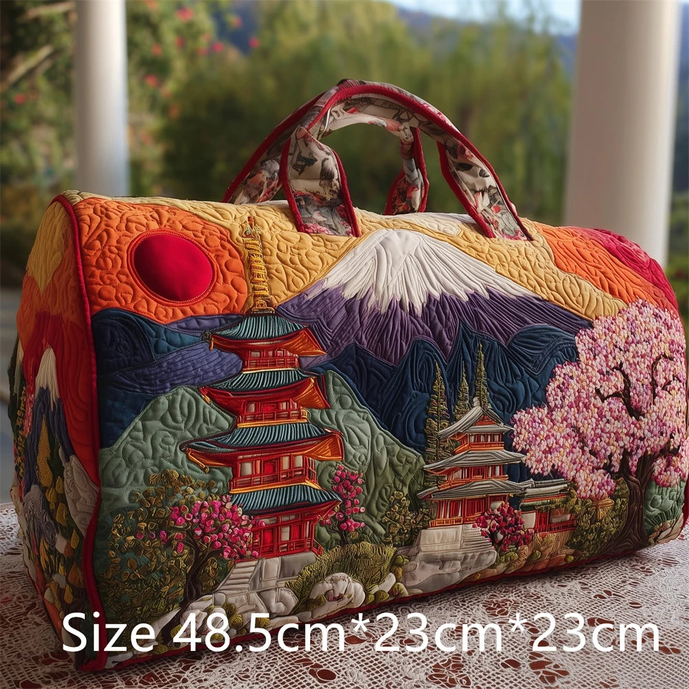 Japanese Style 3D Quilted Duffel Bag Fuji Sakura Koi Fish Print Large Capacity Travel Weekender Gym Bag Landscape Unisex Tote