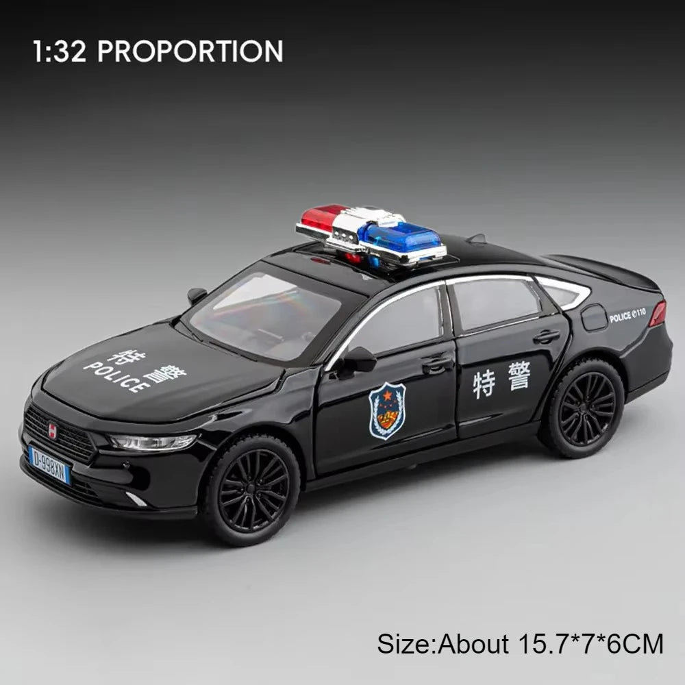 1:32 DongFeng MengShi Honda Accord Police Car Model Toy Metal Diecast Pull Back Doors Opend Vehicles Models Boys Holiday Gifts