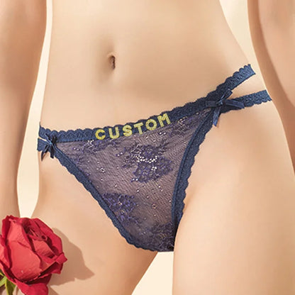 Custom Name Panties Crystal Letters Thong Women Lace Underpants Bikini G-String