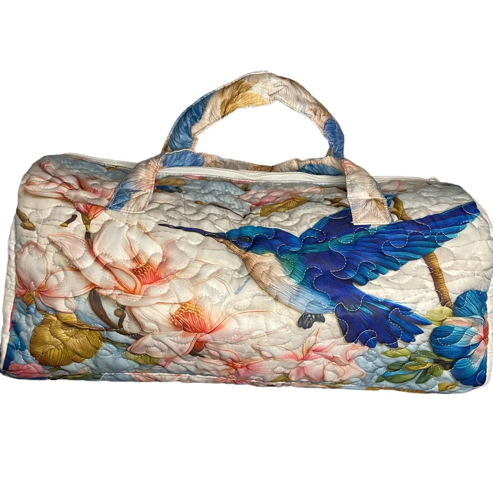 Luxury 3D Quilted Travel Tote Bag for Women Magnolia Bird Print Handbag Lightweight Weekender Bag Duffle Carry-On for Work Trip
