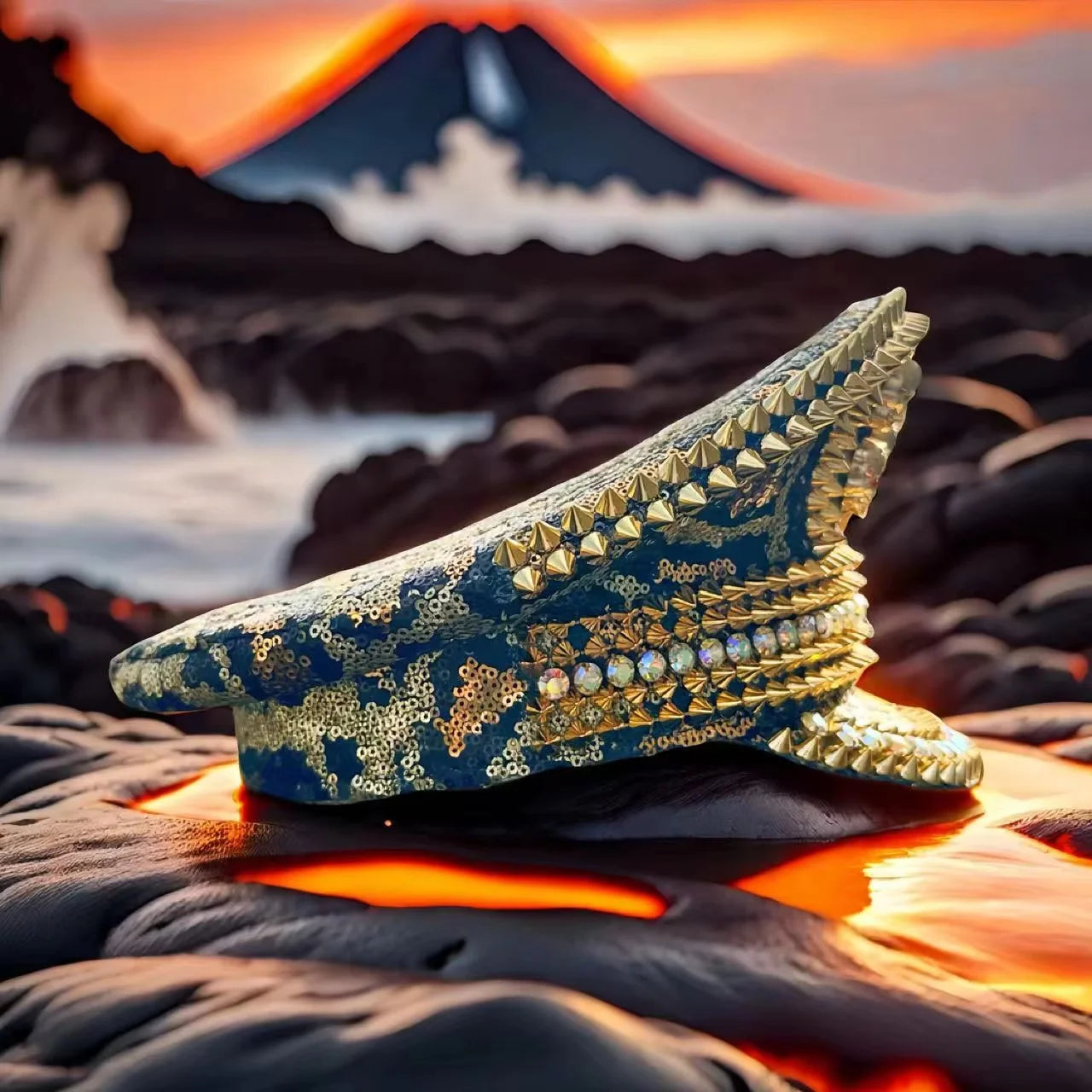 Golden Steampunk Captain Hat Rhinestone for Burning Man Festival Woman， Rave Festivals Accessories ＆ Party Caps for Man