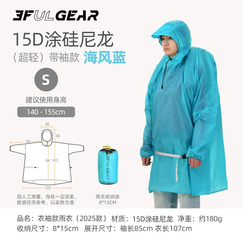 Ultralight Waterproof Nylon Rain Poncho for Hiking Cycling and Camping