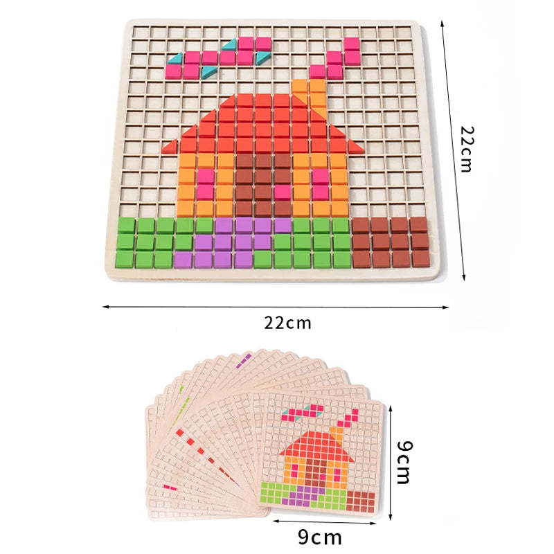 Wooden Pixel Mosaic Pattern Blocks Puzzle Game