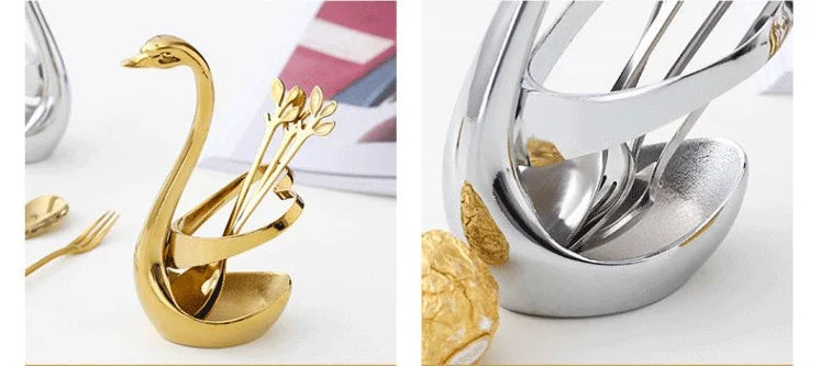 European Swan Tableware Holder Stainless Steel Spoon and Fork Base Elegant Utensil Stand Home Decor and Kitchen Organization