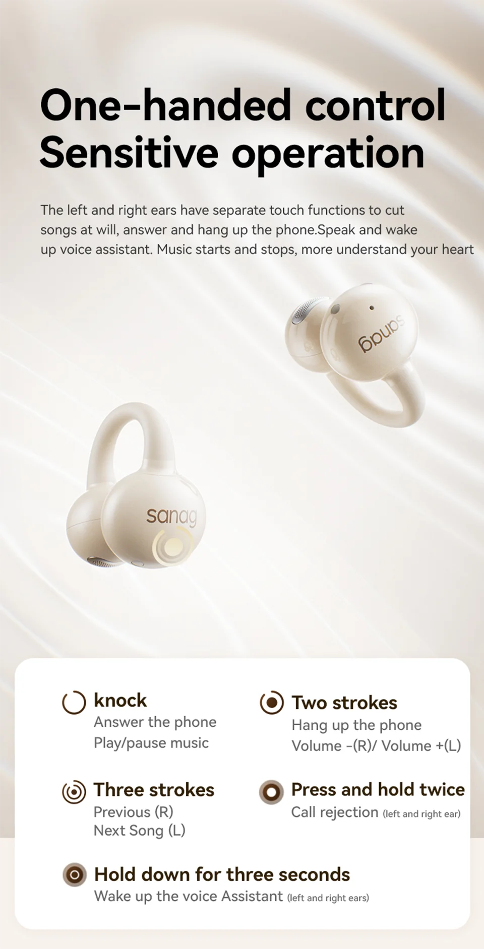 Z60S Ear Clip Earphones Wireless Audífonos Bluetooth Headphones APP Touch Control Sports Flash-sale Chioce Headset