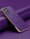 Magnetic Leather for Magsafe Case for iPhone 16 15 14 Pro Max 16Pro Ring Luxury Lens Protection Holder Phone Back Cover