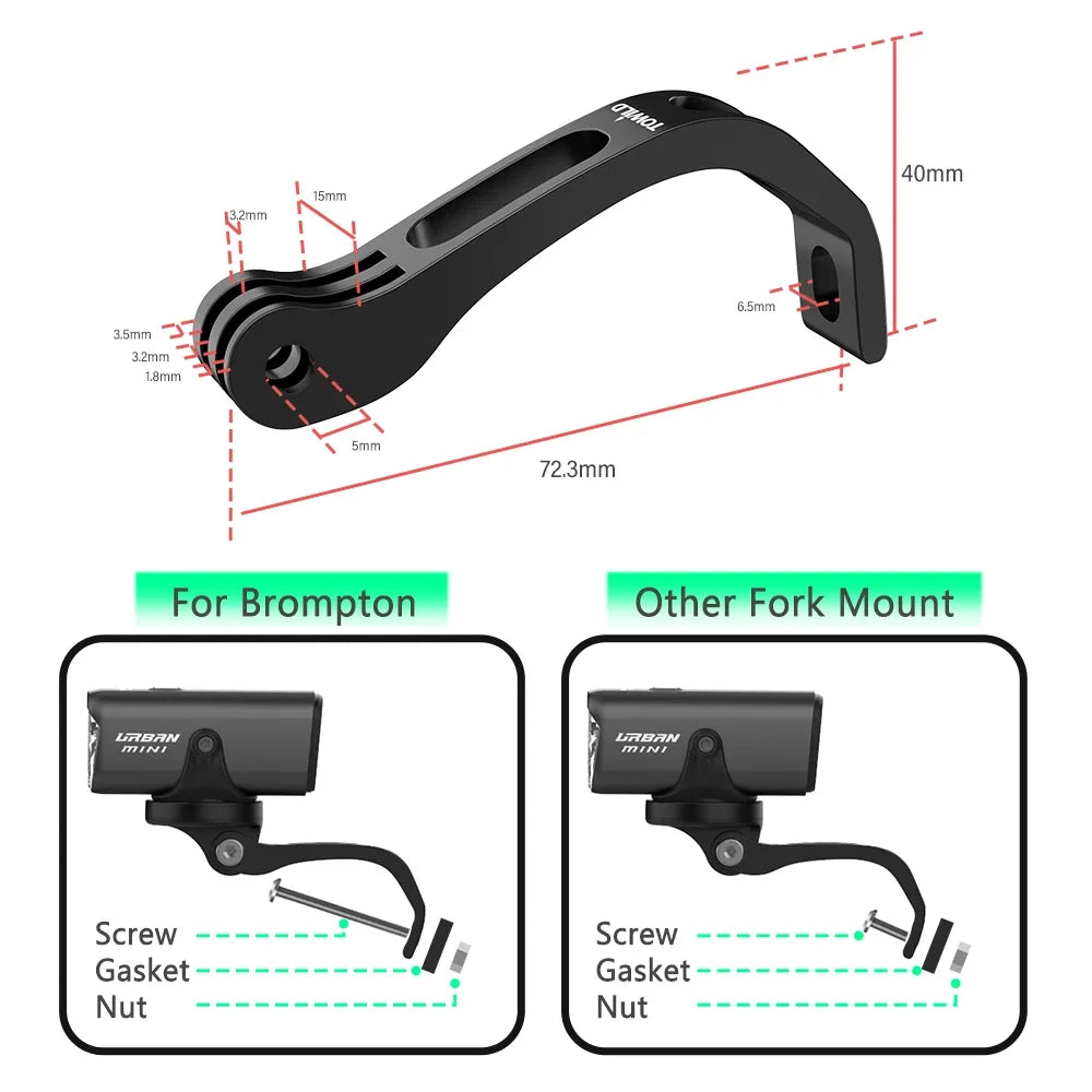 Bicycle Light For Brompton Light Type-C Rechargeable Brompton Headlight 800LM IPX6 Waterproof 1100mAh Bike Accessories