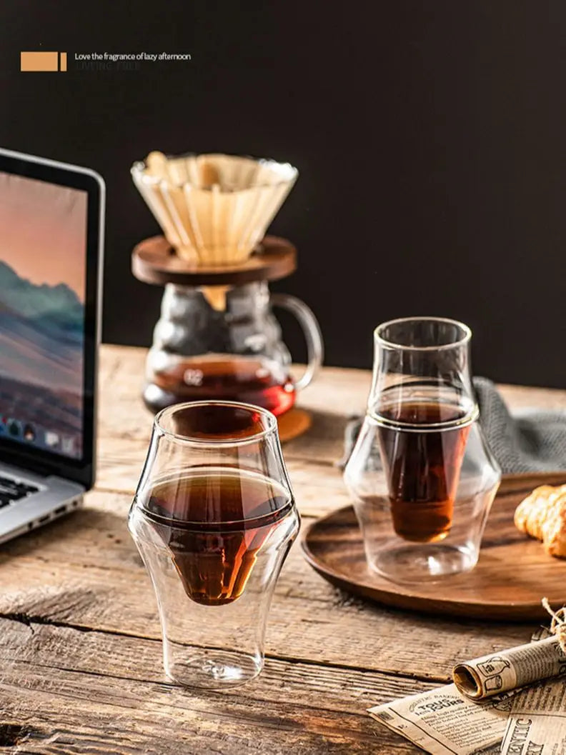 120/250/335ml Double-layer Glass Cup Hanging Ear Espresso Coffee Cup Anti-scalding Milk Brandy Wine Teacup Clear Mug Set