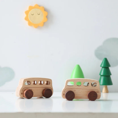 Baby Wooden Baby Toys NO Bpa  Cartoon Car Bus Montessori Toys Hand-pushed Wooden Handmade Carts Baby Room Decoration Baby Gift