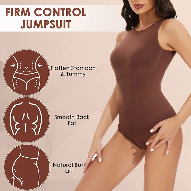 Thongs Bodysuit for Women Tummy Control Shapewear Racerback Top Seamless Body Sculpting Shaper High Neck Jumpsuit Overalls