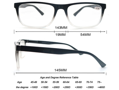 Oversize Reading Glasses Rectangle Frame Sun Readers Eyeglasses Spring Hinge Lightweight Wear with Diopter +1.0 - +4.0