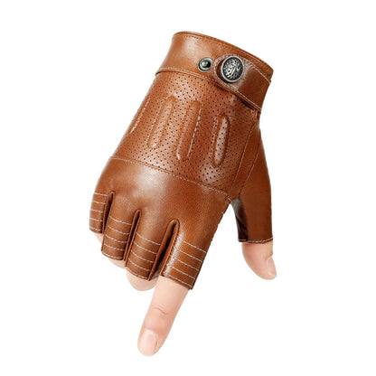 Sheepskin Half Finger Gloves For Fitness Driving High Quality Genuine Leather Gloves Fingerless Brown Driver Sports