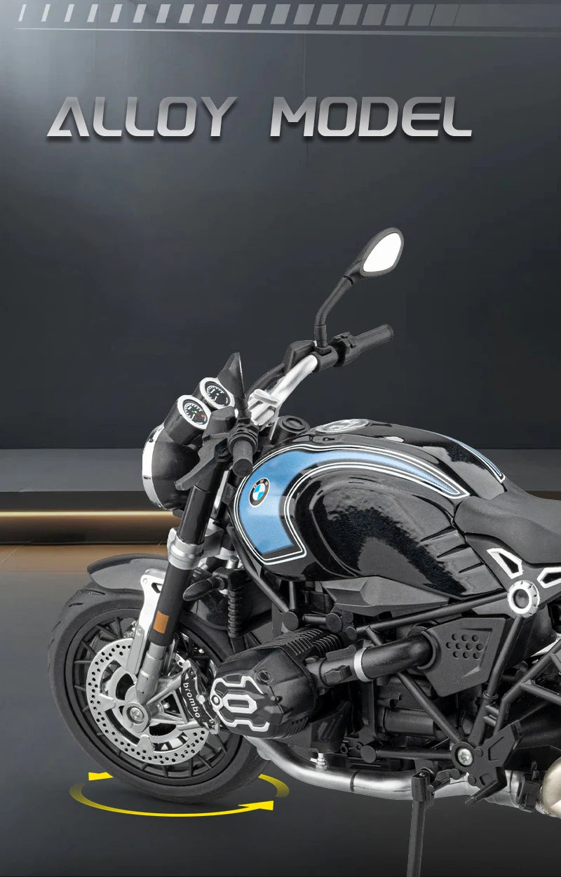 Diecast BMW R Nine T Retro Motorcycle Model 1 to 9 Scale