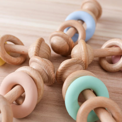 1pc Baby Toys Beech Wooden Rattle Hand Bells Toys Of Newbron Montessori Educational Toys Mobile Rattle Wooden Ring Baby Products