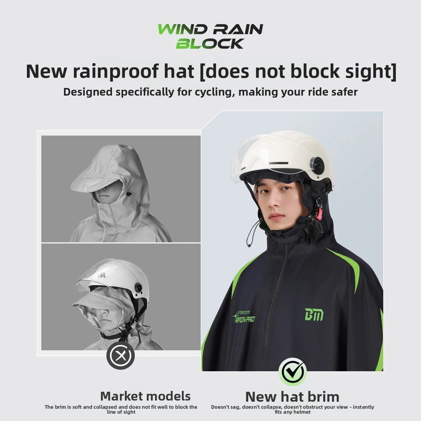 Full Body Waterproof Hooded Rain Poncho with Reflective Details for Motorcycle Riding