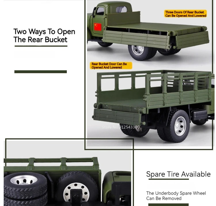 1:24 CA10 Vintage Truck Armored Car Model Toy Alloy Diecast Military Carrier Transport Vehicles Models Sound Light s Gifts