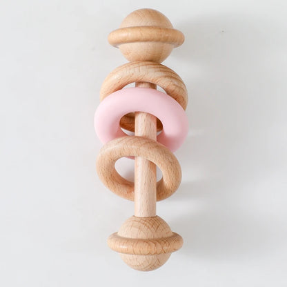 1pc Baby Toys Beech Wooden Rattle Hand Bells Toys Of Newbron Montessori Educational Toys Mobile Rattle Wooden Ring Baby Products