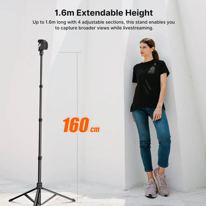 1.6m Extendable Tripod Selfstick Light Stand for Camera Smartphone Fill Light for Video Live-streaming