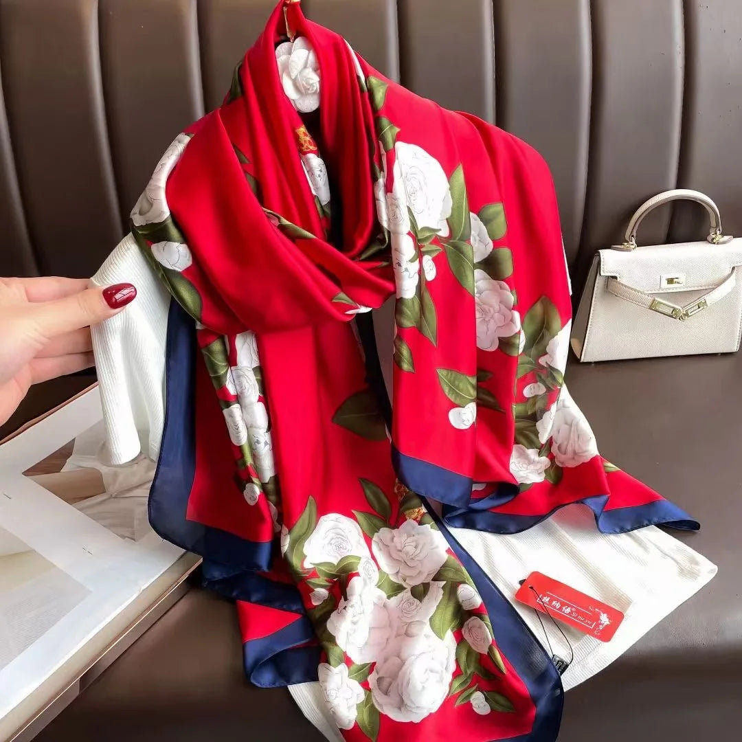 Women Summer Silk Scarves Shawl Lady Wrap Soft Female Echarpe Designer Beach Stole Bandana foulard muffler