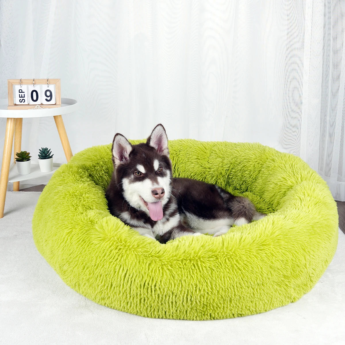 Round Plush Donut Dog Bed Washable Pet Cushion