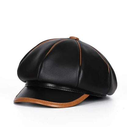 Beret Hats American/British Autumn/Winter Genuine Leather Retro Octagonal Caps Painter Warm