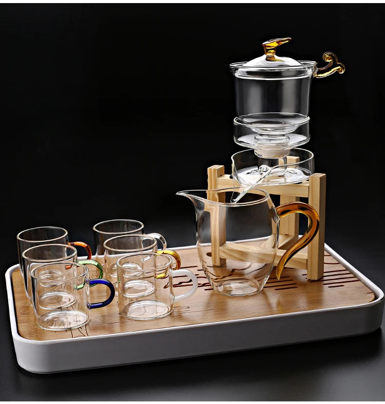 Heat-resistant glass tea set magnetic water diversion rotating cover bowl semi-automatic tea maker lazy teapot Kungfu tea set