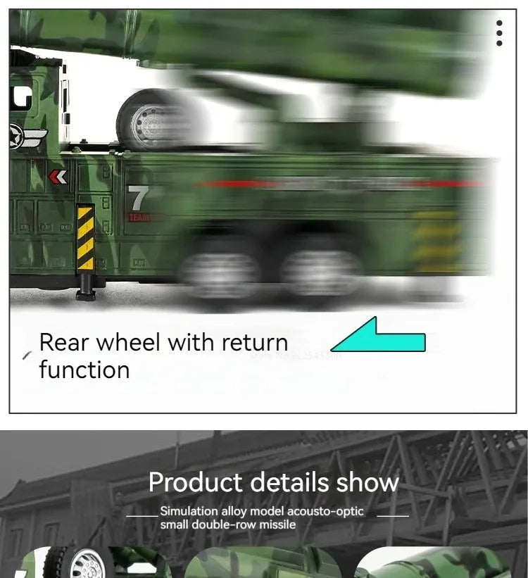 1:32 Ladder Truck Water Tanker Military Missile Rocket Launcher Trucks Model Toy Car Metal Diecast Sound Light Models Boys Gifts