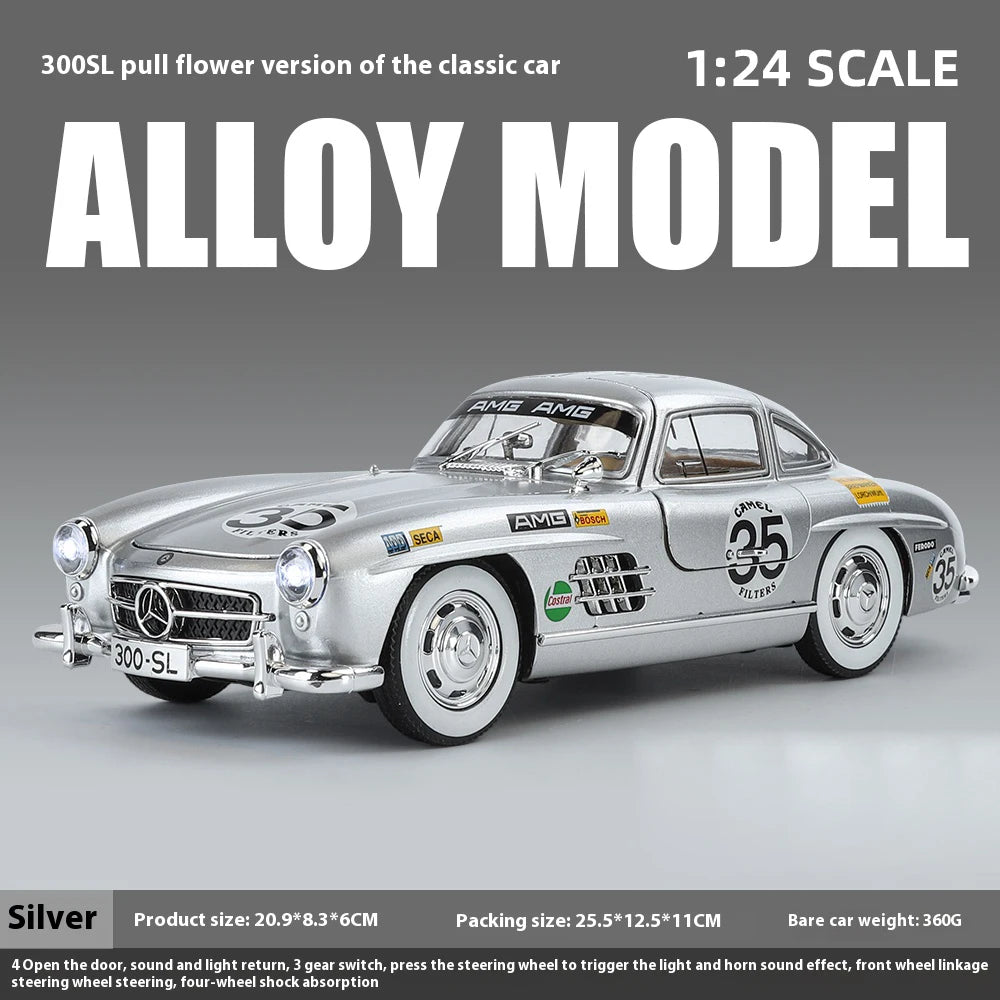 1:24 Mercedes-Benz 300SL Electroplated Version Alloy Diecast Classic Car Model Display Collection