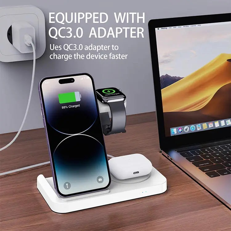 4 in 1 Foldable Wireless Charging Station For iPhone 16 15 14 13 12 Apple Watch 7/6 For Samsung Galaxy Watch Chargers 4/3