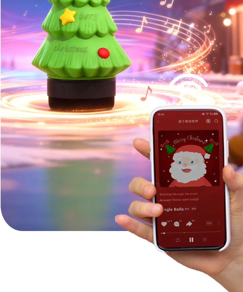 Christmas Eve Light Mini High Fidelity Bluetooth 5.3 Speaker TWS Connection Stereo Rechargeable LED Desk Lamp Christmas Gift