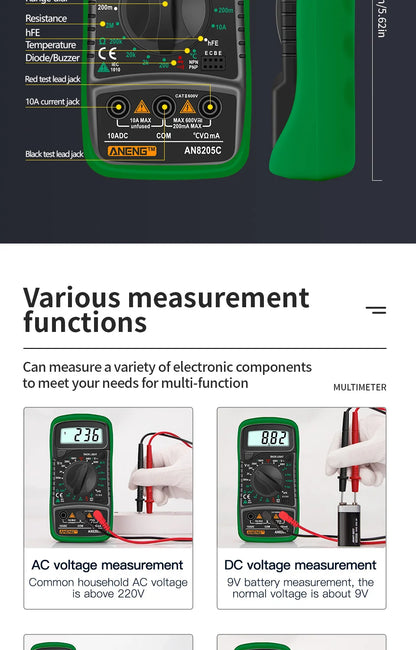 Digital Multimeter AC/DC Ammeter Volt Ohm Multimetro Tester Meter With Thermocouple LCD Backlight Portable