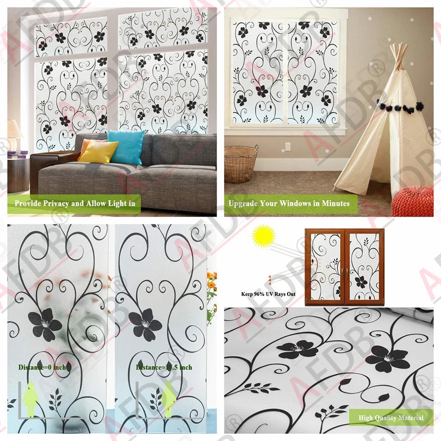 Window Film Privacy, Stained Glass Film, Frosted Opaque Glass Clings, Sun Blocking Vinyl Window Stickers for Door Home Office