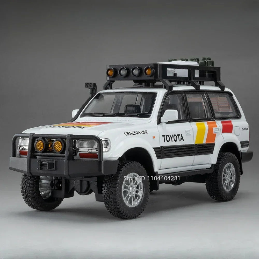 1:24 Land Cruiser FJ LC80 Toy Model Diecast Alloy Car Sound Light Pull Back Doors Opened Miniature Vehice Friend's Birthday Gift
