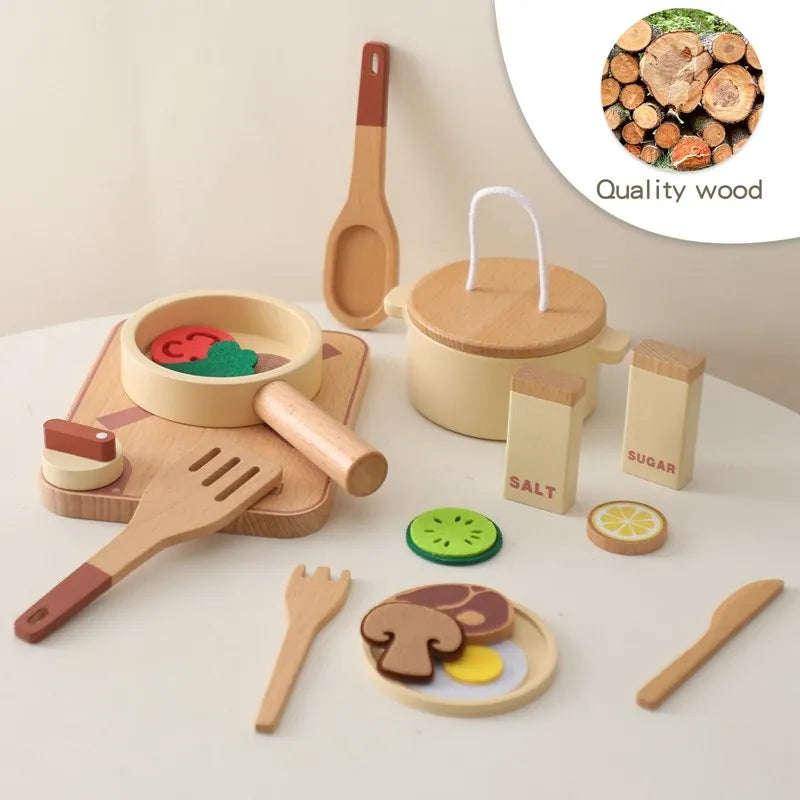 Baby Wooden Montessori Toys Playing House Afternoon Tea Set Model Puzzle Toys For Baby Birthday Toy Numbers Blocks Learning Toy